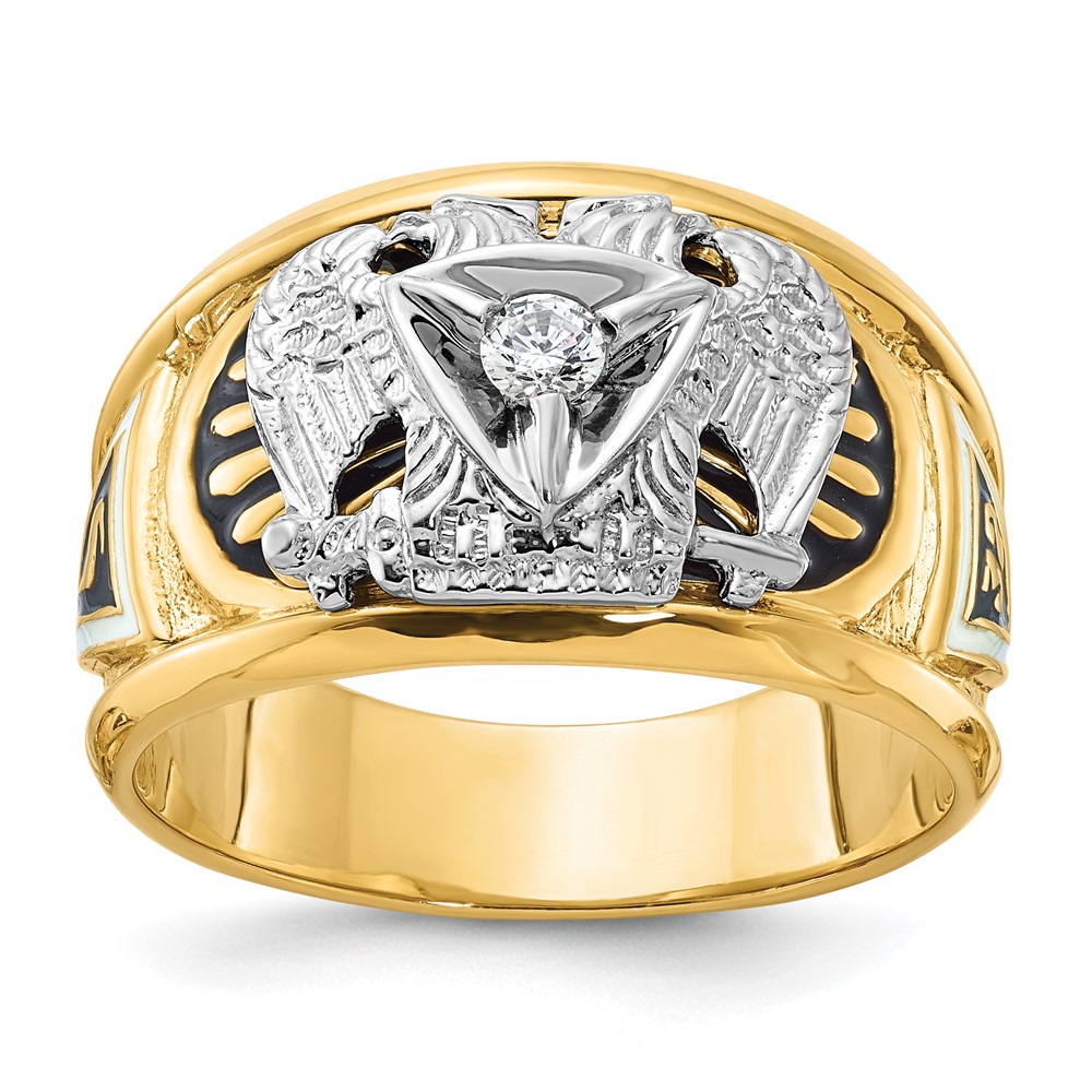 B02444-0YWA-1.jpg IBGoodman 10k Two-tone Men's Polished and Textured with Black and White Enameled and Diamond 32nd Degree Scottish Rite Masonic Ring - Image 1
