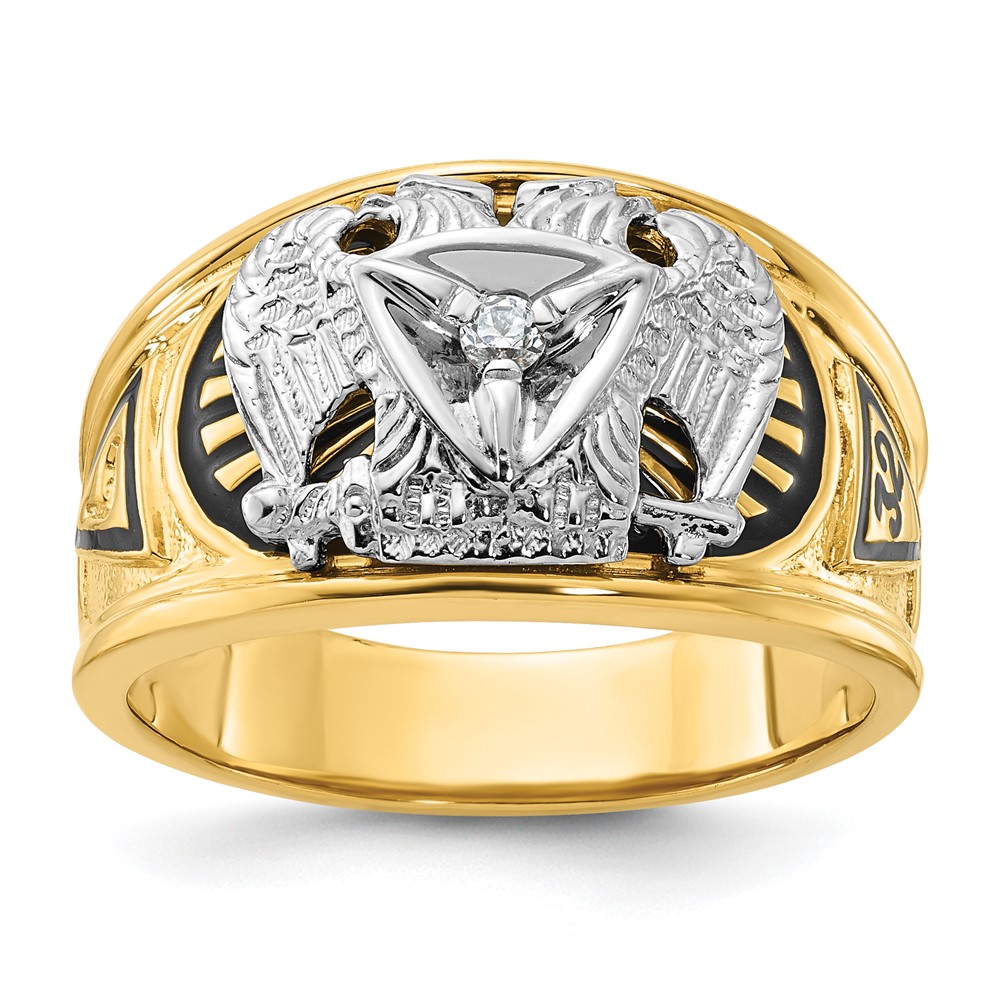 B02446-0YWA.jpg IBGoodman 10k Two-tone Men's Polished and Textured with Black Enamel and Diamond 32nd Degree Scottish Rite Masonic Ring - Image 1