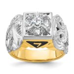 IBGoodman 14k Two-tone Men's Polished and Textured with Black Enamel and Diamond Double Eagle Masonic Shriner's Ring
