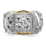 IBGoodman 14k Two-tone Men's Polished and Textured with Black Enamel and Diamond Double Eagle Masonic Shriner's Ring - Image 4