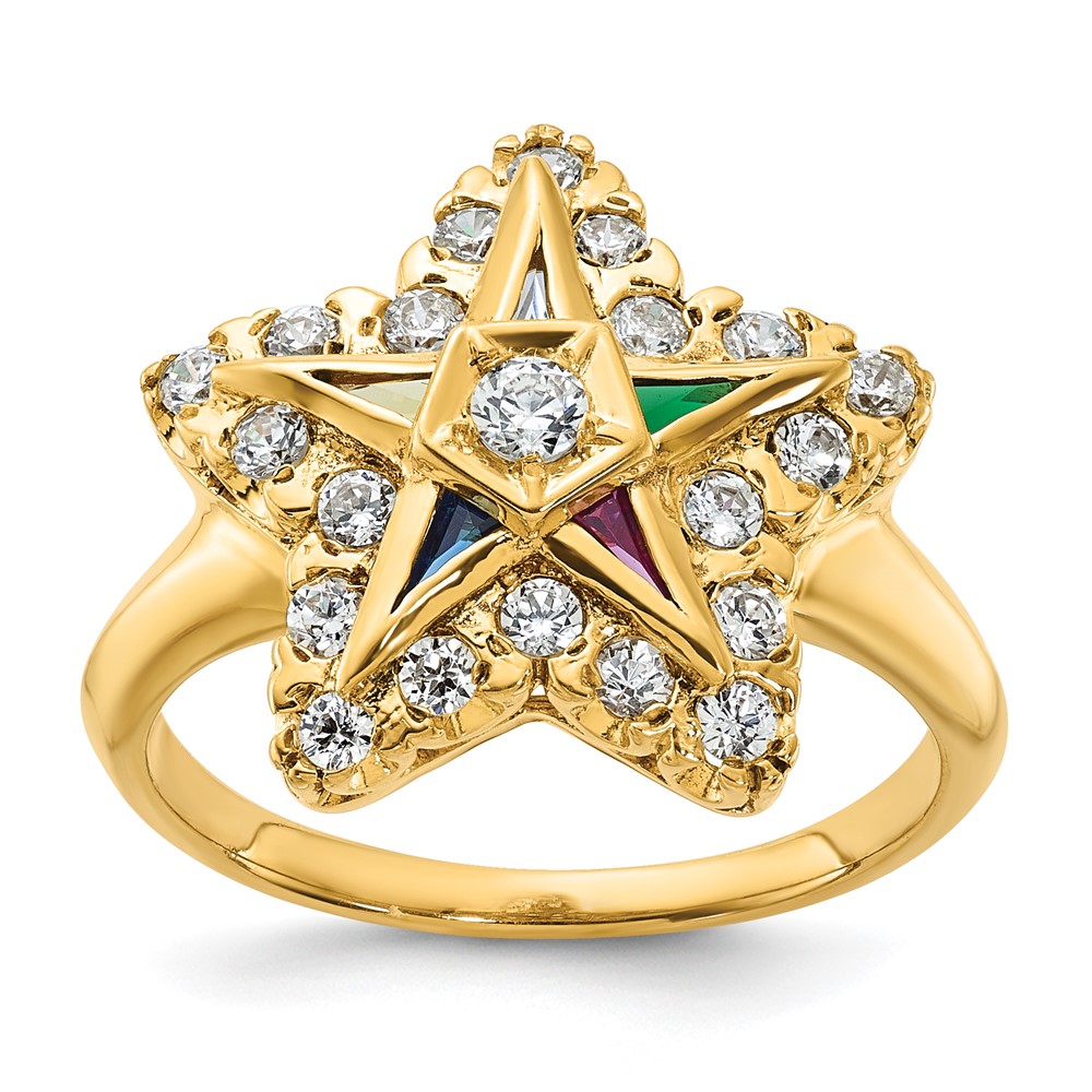 B02564-0YAA-1.jpg IBGoodman 10k Women's Polished Multi-color CZ and A Quality Diamond Eastern Star Masonic Ring - Image 1