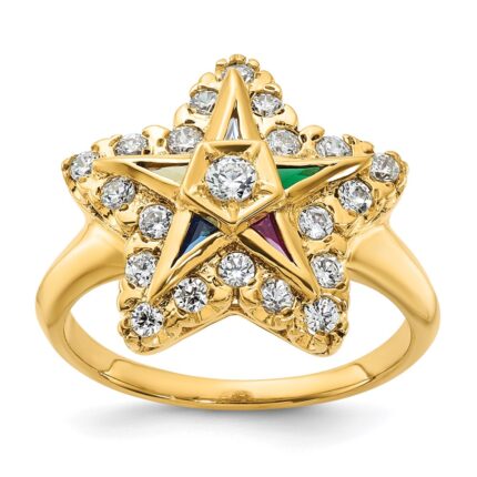 IBGoodman 14k Women's Polished Multi-color CZ and AA Quality Diamond Eastern Star Masonic Ring