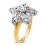 IBGoodman 10k Two-tone Women's Polished and Beaded with Multi-color CZ and Diamond Eastern Star Masonic Ring - Image 6