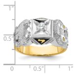 IBGoodman 14k Two-tone Men's Polished and Textured with Black Enamel and Diamond Double Eagle Masonic Shriner's Ring - Image 3