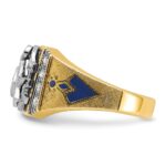 IBGoodman 14k Two-tone Men's Polished and Textured with Blue and Black Enamel Diamond Blue Lodge Master Masonic Ring - Image 3