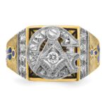 IBGoodman 14k Two-tone Men's Polished and Textured with Blue and Black Enamel Diamond Blue Lodge Master Masonic Ring - Image 4