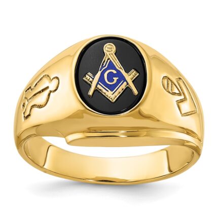 IBGoodman 14k Men's Polished and Grooved with Oval Onyx Blue Lodge Master Masonic Ring