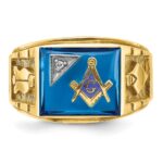 IBGoodman 14k Two-tone Men's Polished and Textured with Lab Created Sapphire and Diamond Blue Lodge Master Masonic Ring - Image 4