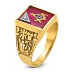 IBGoodman 10k Two-tone Men's Polished and Textured with Lab Created Ruby and Diamond Blue Lodge Master Masonic Ring - Image 6