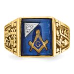 IBGoodman 14k Two-tone Men's Polished and Textured with Lab Created Sapphire and Diamond Blue Lodge Master Masonic Ring - Image 4