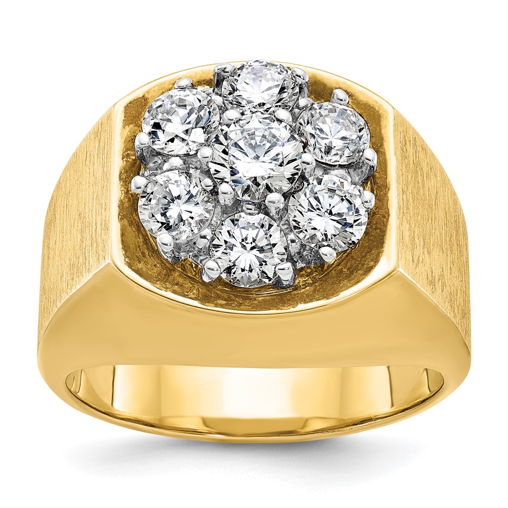 B04345-4YWAA-1.jpg IBGoodman 14k Two-tone Men's Polished and Satin Round 2 Carat AA Quality Diamond Cluster Ring - Image 1