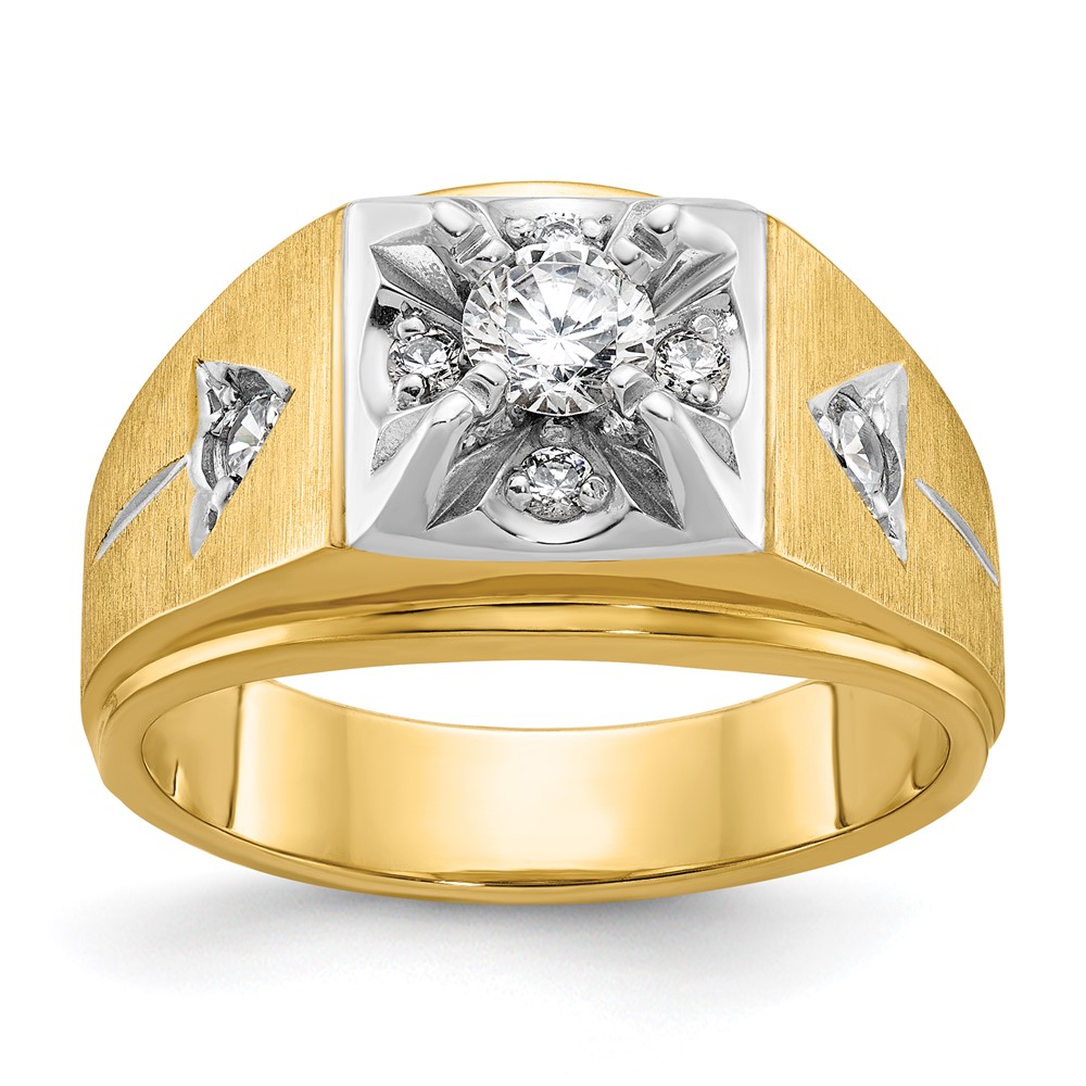 B04382-4YWAA-1.jpg IBGoodman 14k Two Tone 3/4 carat Lab Grown Diamond VS/SI+ G+ Complete Polished and Satin Men's Ring - Image 1