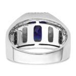 IBGoodman 14k White Gold 7/8 carat Lab Grown Diamond VS/SI+ G+ and Created Blue Sapphire Complete Men's Ring - Image 6