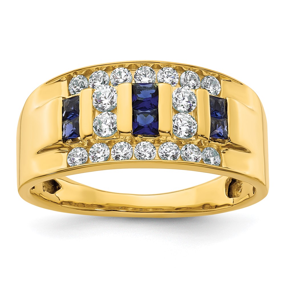 B220044-4YCS_AA.jpg IBGoodman 14k 1 1/4 carat Lab Grown Diamond VS/SI+ G+ and Lab Created Blue Sapphire Complete Men's Ring - Image 1