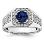 IBGoodman 14k White Gold 1/2 carat Lab Grown Diamond VS/SI+ G+ and Created Blue Sapphire Complete Men's Ring