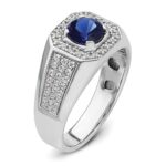 IBGoodman 14k White Gold 1/2 carat Lab Grown Diamond VS/SI+ G+ and Created Blue Sapphire Complete Men's Ring - Image 6