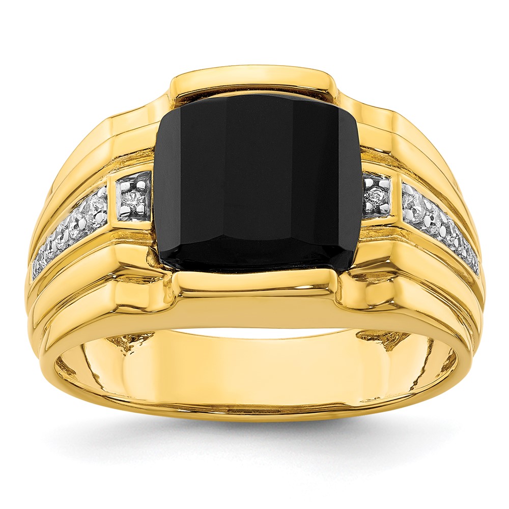 B220054-4YOX_AA.jpg IBGoodman 14k 1/8 carat Lab Grown Diamond VS/SI+ G+ and Onyx Complete Men's Ring - Image 1