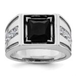 IBGoodman 14k White Gold Black Rhodium 1 1/3 carat Lab Grown Diamond VS/SI+ G+ and Onyx Complete Men's Ring
