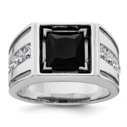 IBGoodman 14k White Gold Black Rhodium 1 1/3 carat Lab Grown Diamond VS/SI+ G+ and Onyx Complete Men's Ring