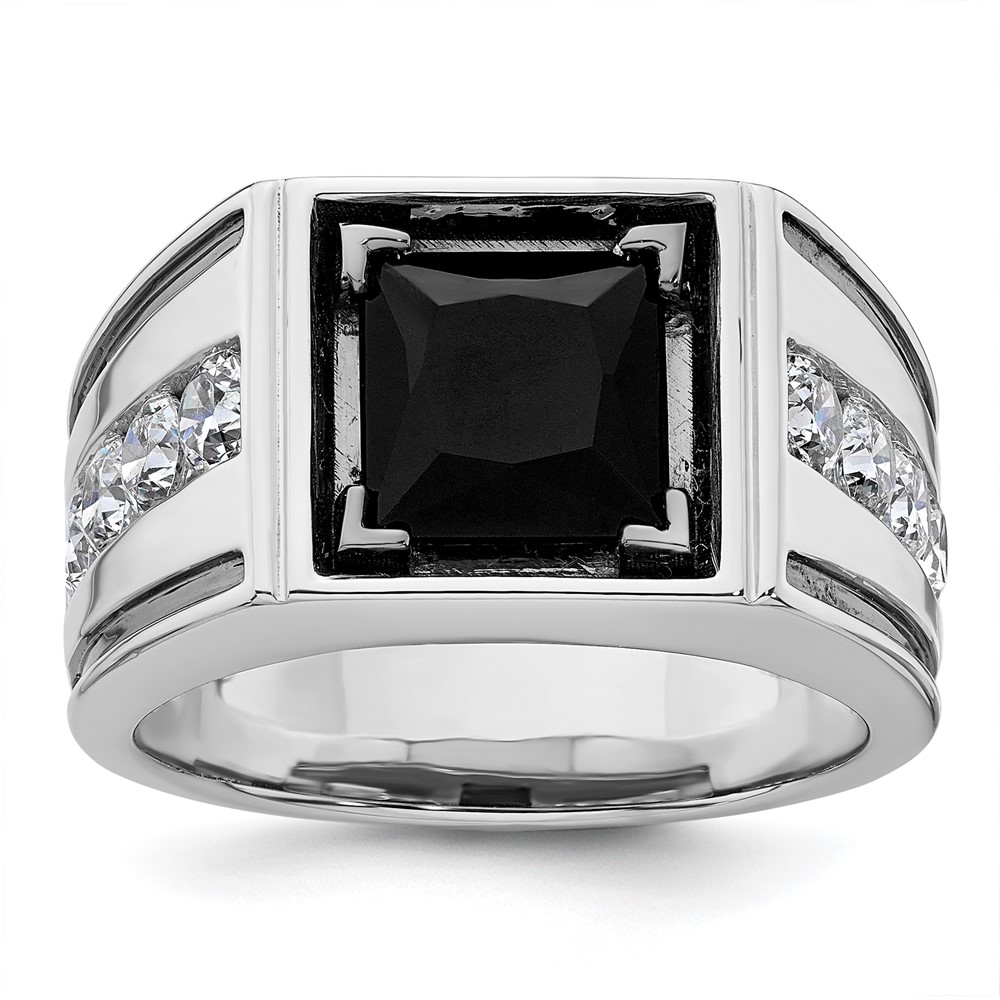 B220063B-4WOX_AA.jpg IBGoodman 14k White Gold Black Rhodium 1 1/3 carat Lab Grown Diamond VS/SI+ G+ and Onyx Complete Men's Ring - Image 1