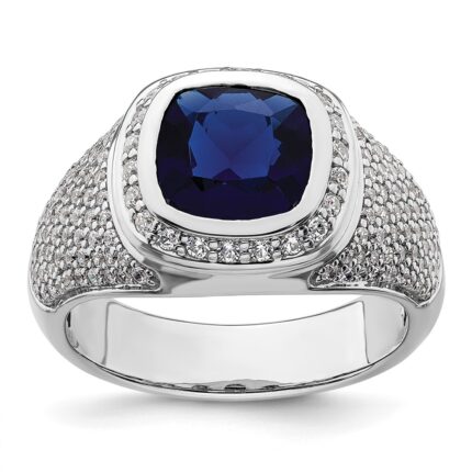 IBGoodman 14k White Gold 1 carat Lab Grown Diamond VS/SI+ G+ and Created Blue Sapphire Complete Men