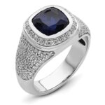 IBGoodman 14k White Gold 1 carat Lab Grown Diamond VS/SI+ G+ and Created Blue Sapphire Complete Men - Image 6