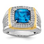 IBGoodman 14k Two-Tone 3/4 carat Lab Grown Diamond VS/SI+ G+ and Blue Topaz Complete Men's Ring