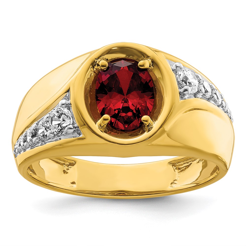 B220070-4YCR_AA.jpg IBGoodman 14k 3/8 carat Lab Grown Diamond VS/SI+ G+ and Created Ruby Complete Men's Ring - Image 1