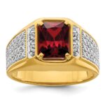 IBGoodman 14k with White Rhodium 3/4 carat Lab Grown Diamond VS/SI+ G+ and Created Ruby Complete Men's Ring