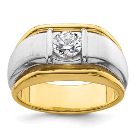 IBGoodman 14k Two-tone 3/4 carat Lab Grown Diamond VS/SI+ G+ Complete Polished and Satin Men's Ring