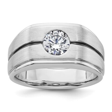 IBGoodman 14k White Gold with Black Rhodium 1 carat Lab Grown Diamond VS/SI+ G+ Complete Satin Men's Ring