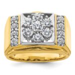 IBGoodman 14k Two Tone 1 3/4 carat Lab Grown Diamond VS/SI+ G+ Complete Men's Polished and Satin Cluster Ring