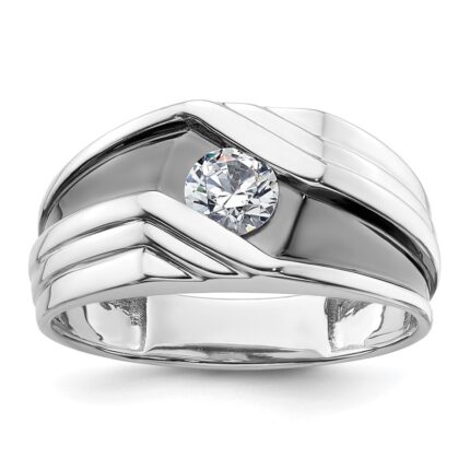 IBGoodman 14k White Gold with Black Rhodium 3/8 carat Lab Grown Diamond VS/SI+ G+ Complete Satin Men's Ring