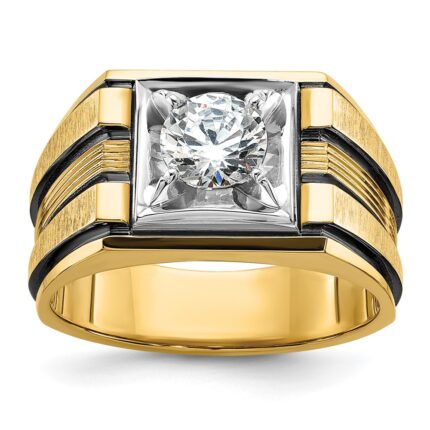 IBGoodman 14k Two Tone with Black Rhodium 1 carat Lab Grown Diamond VS/SI+ G+ Complete Polished and Satin Men's Ring