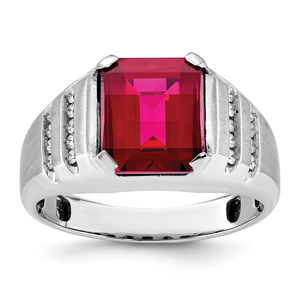 B52002-4WCR_AA.jpg 14k White Gold IBGoodman Men's Created Ruby and 1/5 carat Diamond Complete Ring - Image 1