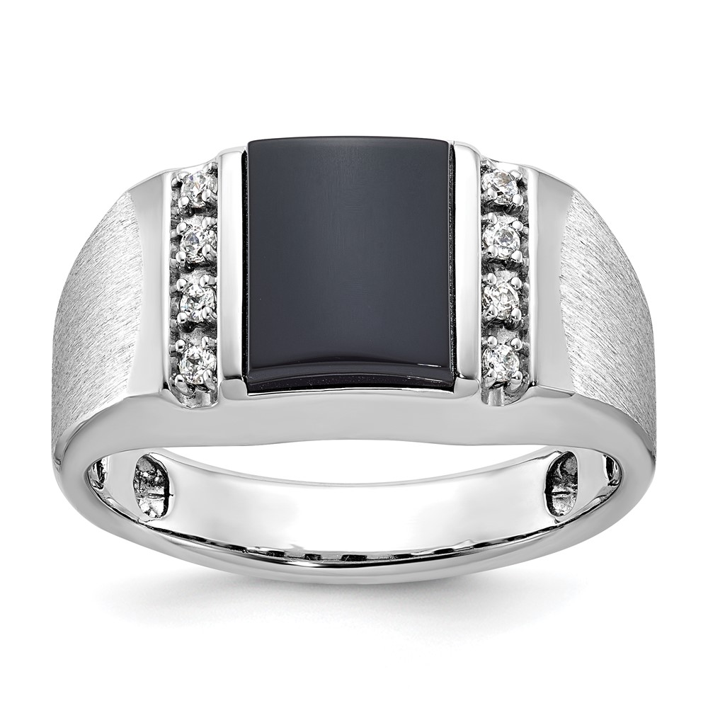 B52028-0WOX_A-1.jpg 10k White Gold IBGoodman Men's Satin Onyx and Diamond Complete Ring - Image 1