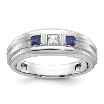 IBGoodman 14k White Gold Men's Polished Satin and Grooved Square 3-Stone Ring Mounting