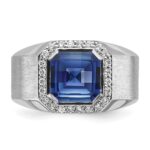 14k White Gold IBGoodman Men's Created Sapphire and 1/3 carat Diamond Complete Ring - Image 6