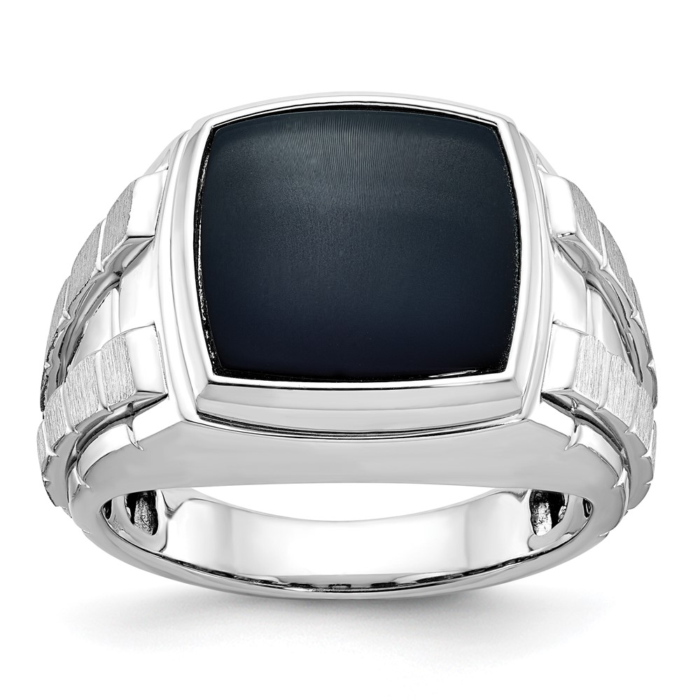 B52074-4WOX.jpg 14k White Gold IBGoodman Men's Polished and Satin Onyx Complete Ring - Image 1