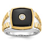 14k Two-tone IBGoodman Men's Onyx and 1/10 carat Diamond Complete Ring