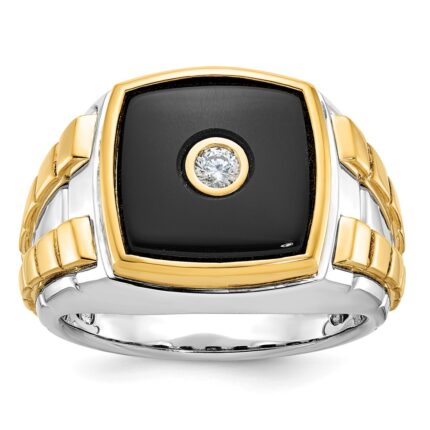 14k Two-tone IBGoodman Men's Onyx and 1/10 carat Diamond Complete Ring