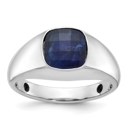 14k White Gold IBGoodman Men's Sapphire Doublet Stone Complete Ring