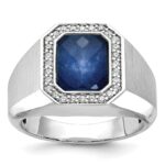 14k White Gold IBGoodman Men's Satin Sapphire Doublet Stone and 1/4 carat Diamond Complete Ring