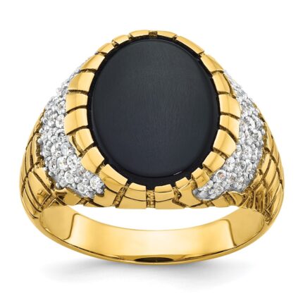 14k IBGoodman Men's Onyx and 7/8 carat Diamond Nugget Complete Ring