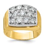 IBGoodman 14k Two-tone Men's Polished Satin and Grooved 3 Carat AA Quality Diamond Cluster Ring