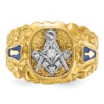IBGoodman 14k Two-tone Men's Polished and Nugget Textured Diamond Blue Lodge Master Masonic Ring - Image 4