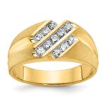 IBGoodman 14k Men's Polished Satin and Grooved 1/2 Carat AA Quality Diamond Ring