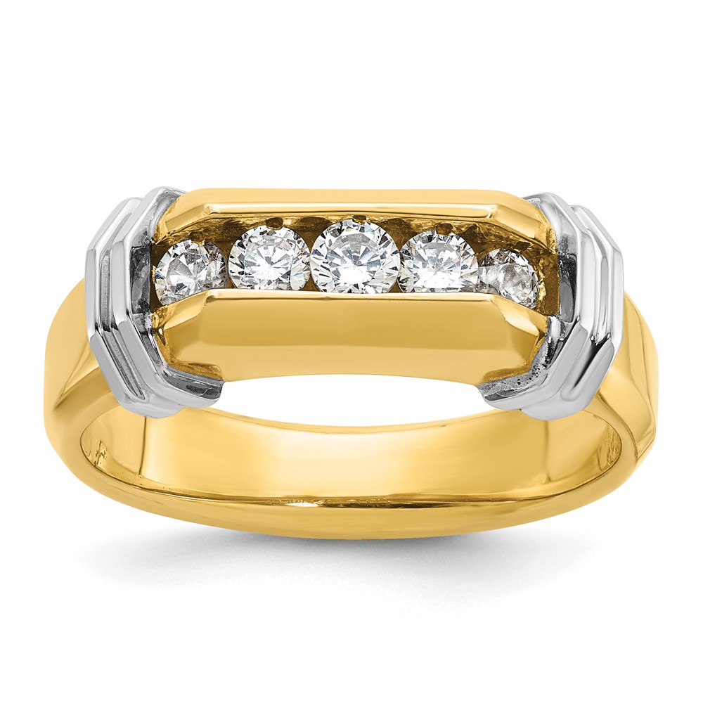 B56891-4YWAA-1.jpg IBGoodman 14k Two-tone Men's Polished and Grooved 5-Stone 1/2 Carat AA Quality Diamond Ring - Image 1