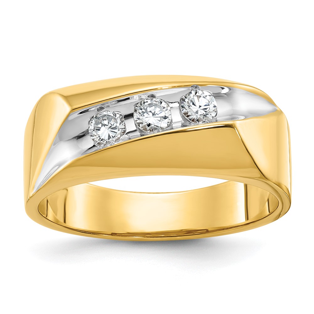 B56894-4YAA-1.jpg IBGoodman 14k with White Rhodium Men's Polished and Grooved 3-Stone 1/3 Carat AA Quality Diamond Ring - Image 1