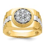 IBGoodman 14k Two-tone Men's Polished Satin and Textured 1/2 Carat AA Quality Diamond Cluster Ring